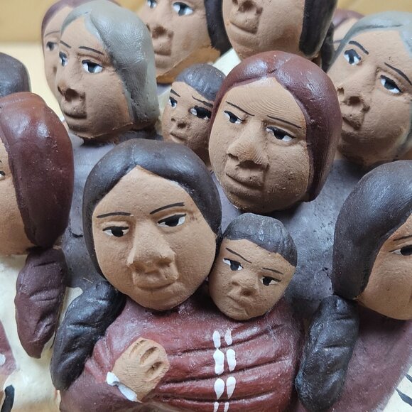 VTG Handcrafted Peruvian Red Clay Folk Art Circle Sculpture 13 Women 5 Babies Mo - Picture 8 of 13